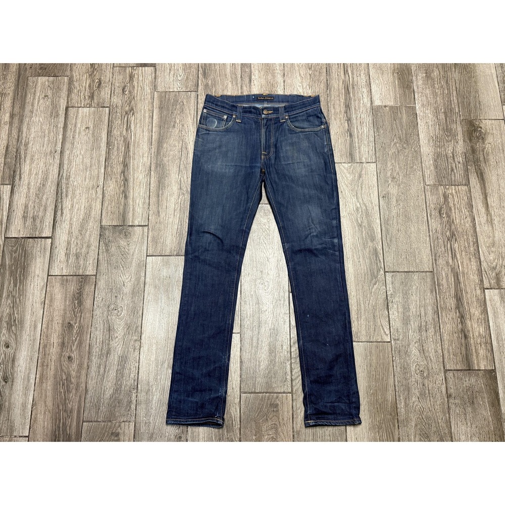 Nudie Jeans Co Jeans Mens 32x34 Blue Straight Leg Denim Pants Embroidered Casual